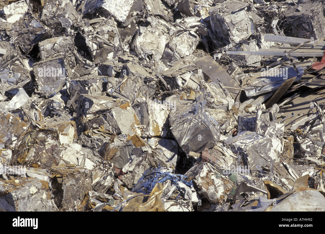 NA, USA, Kentucky, Louisville. Compacted scrap metal ready for