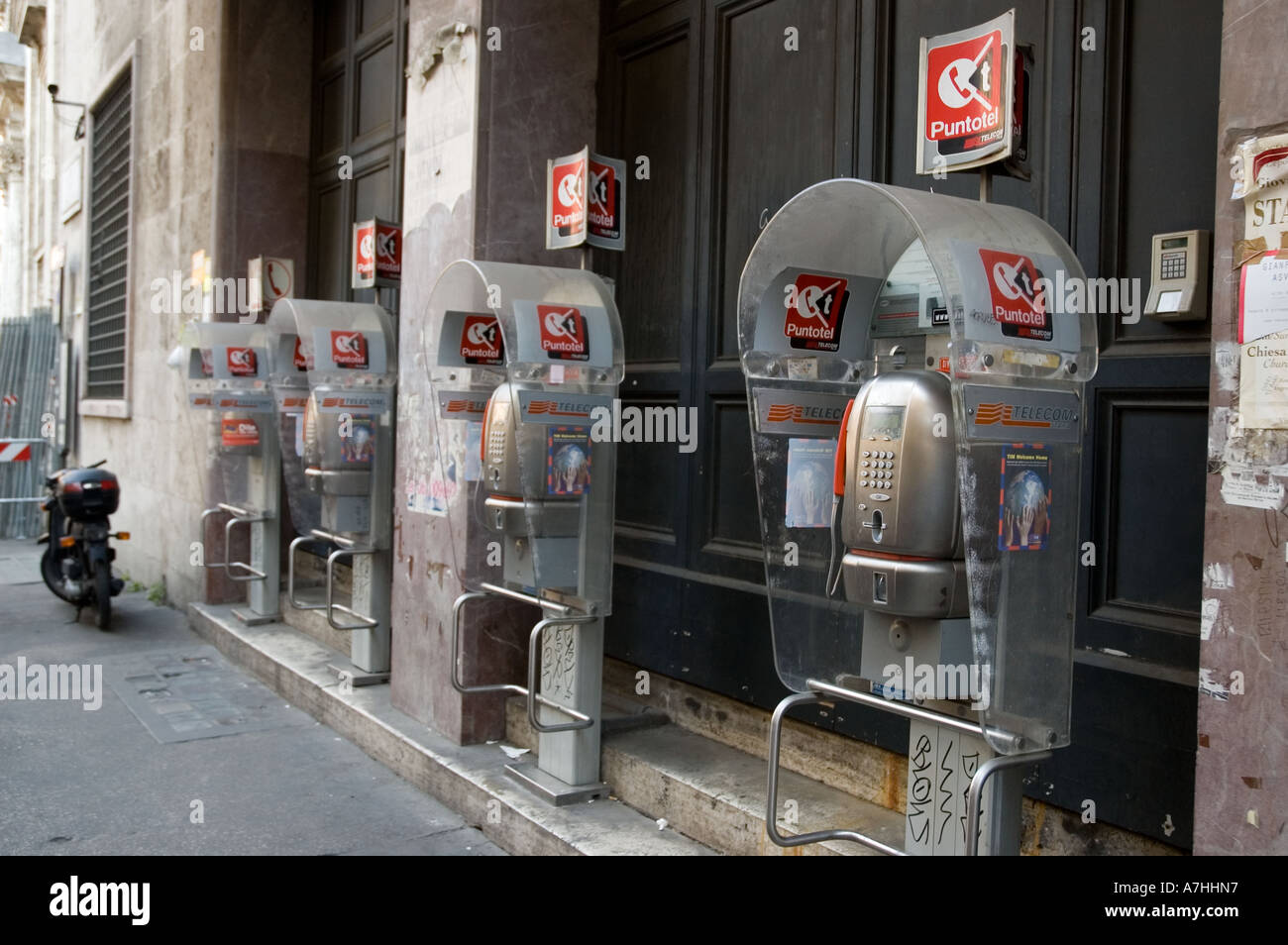 Row of public telephones Rome Stock Photo