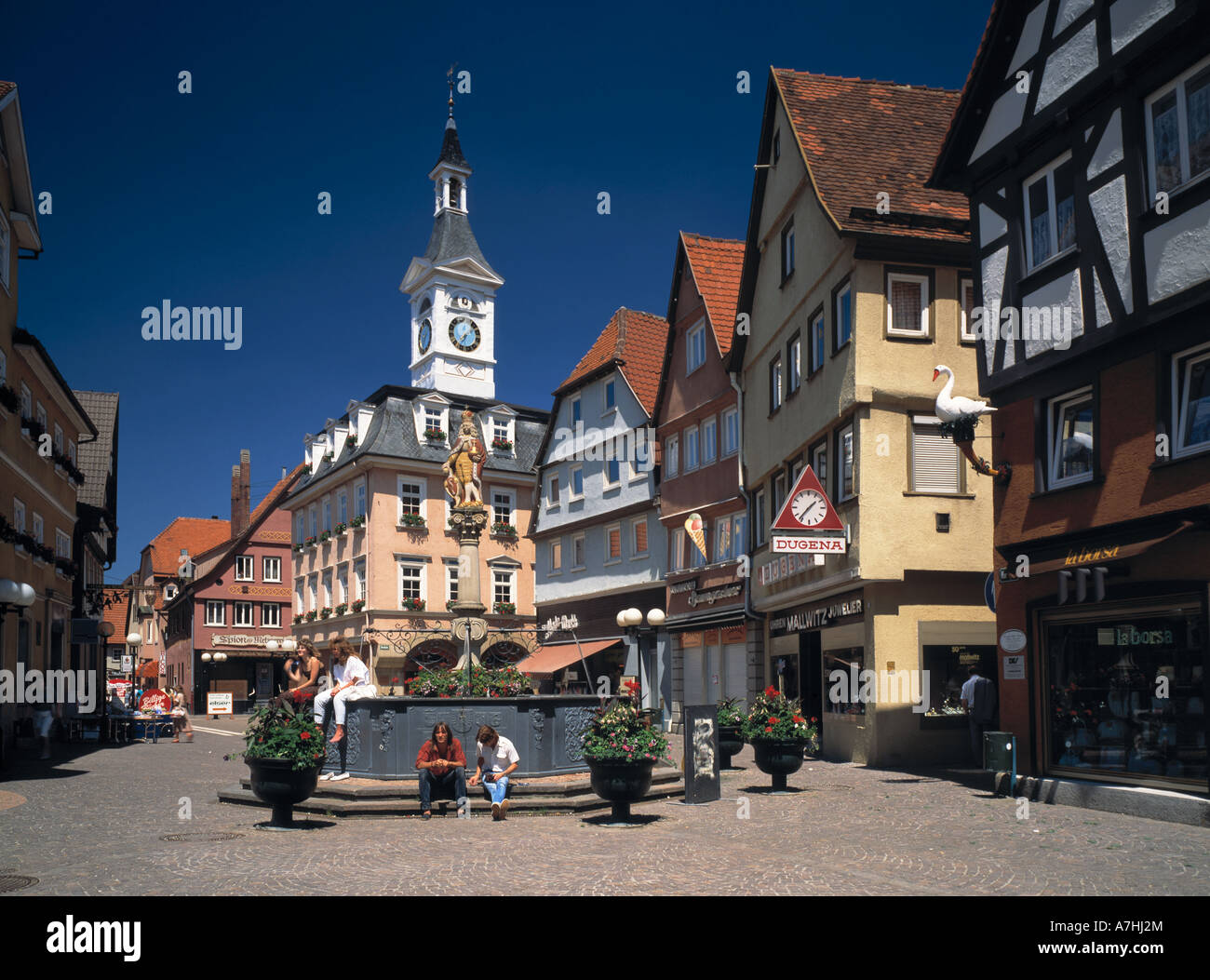 Marktplatz, Altes Rathaus und Marktbrunnen, Brunnenfigur, Aalen, Kocher,  Schwaebische Alb, Baden-Wuerttemberg Stock Photo - Alamy