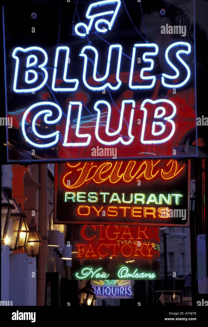 LA, New Orleans. Neon signs on Bourbon Street, French Quarter Stock