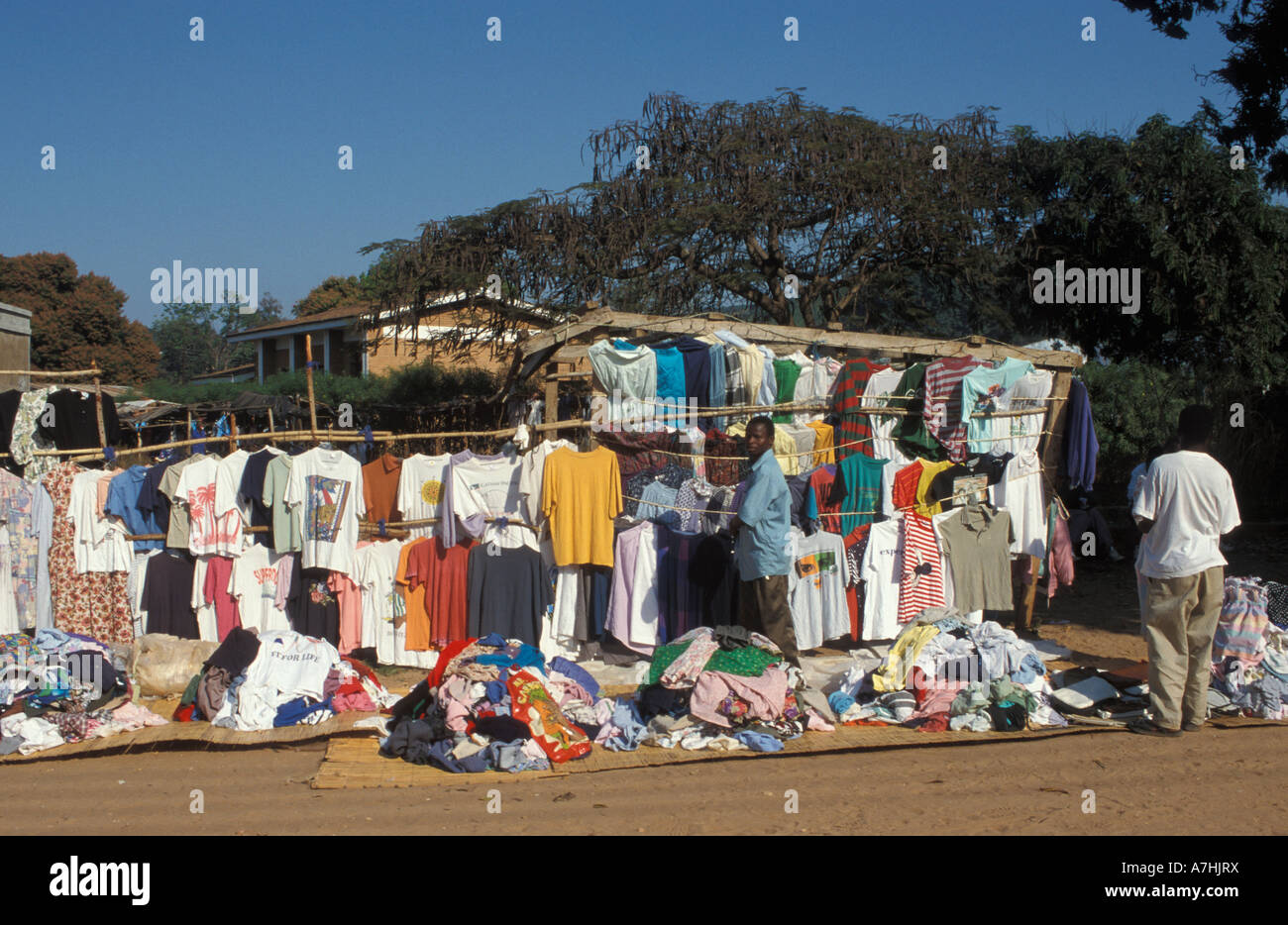 Street store with second hand clothes, Nkhata Bay, lake Malawi, Malawi