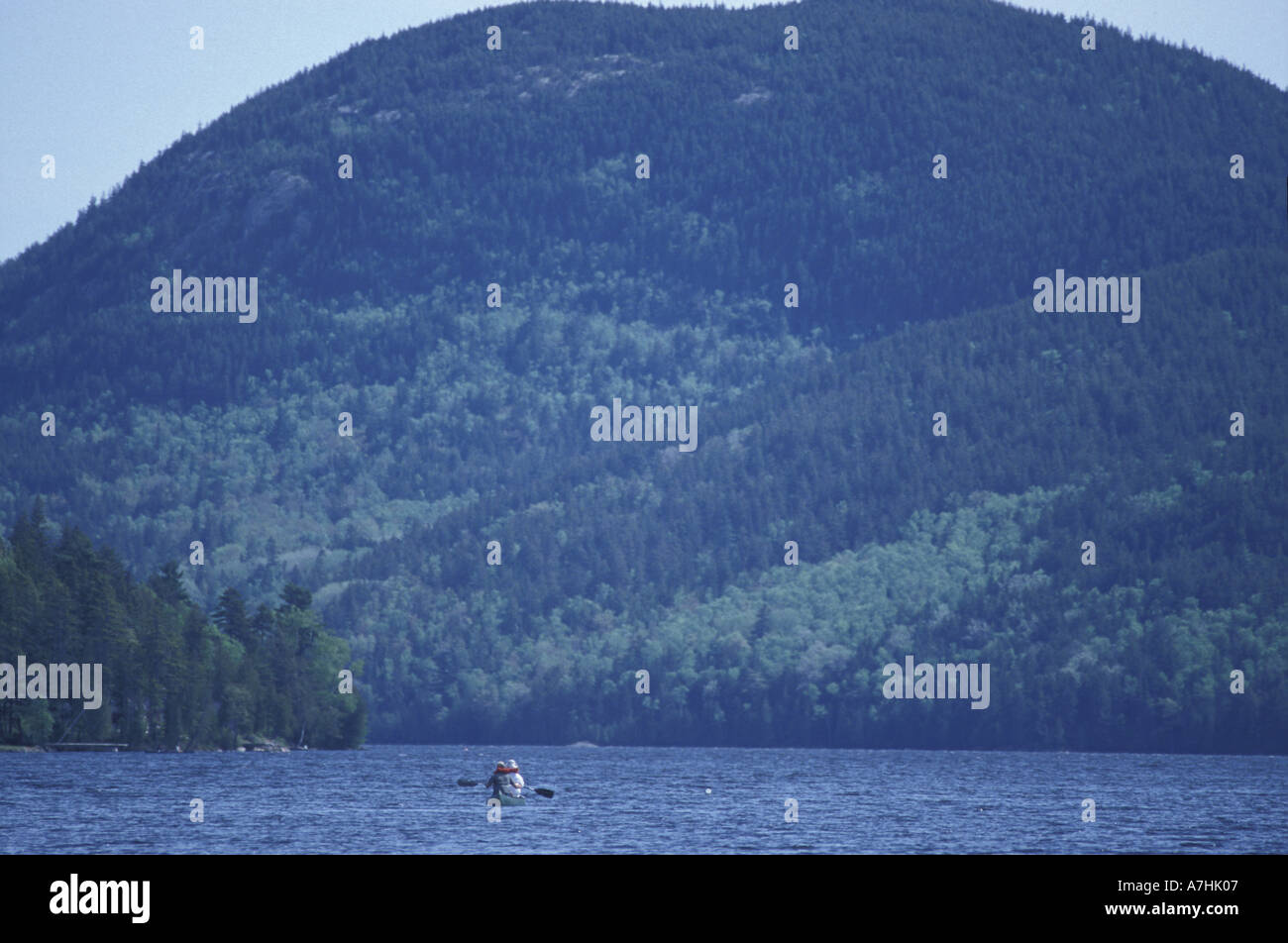 North America, US, ME, Canoeing. Long Pond-North End. Mansell Mountain. Stock Photo