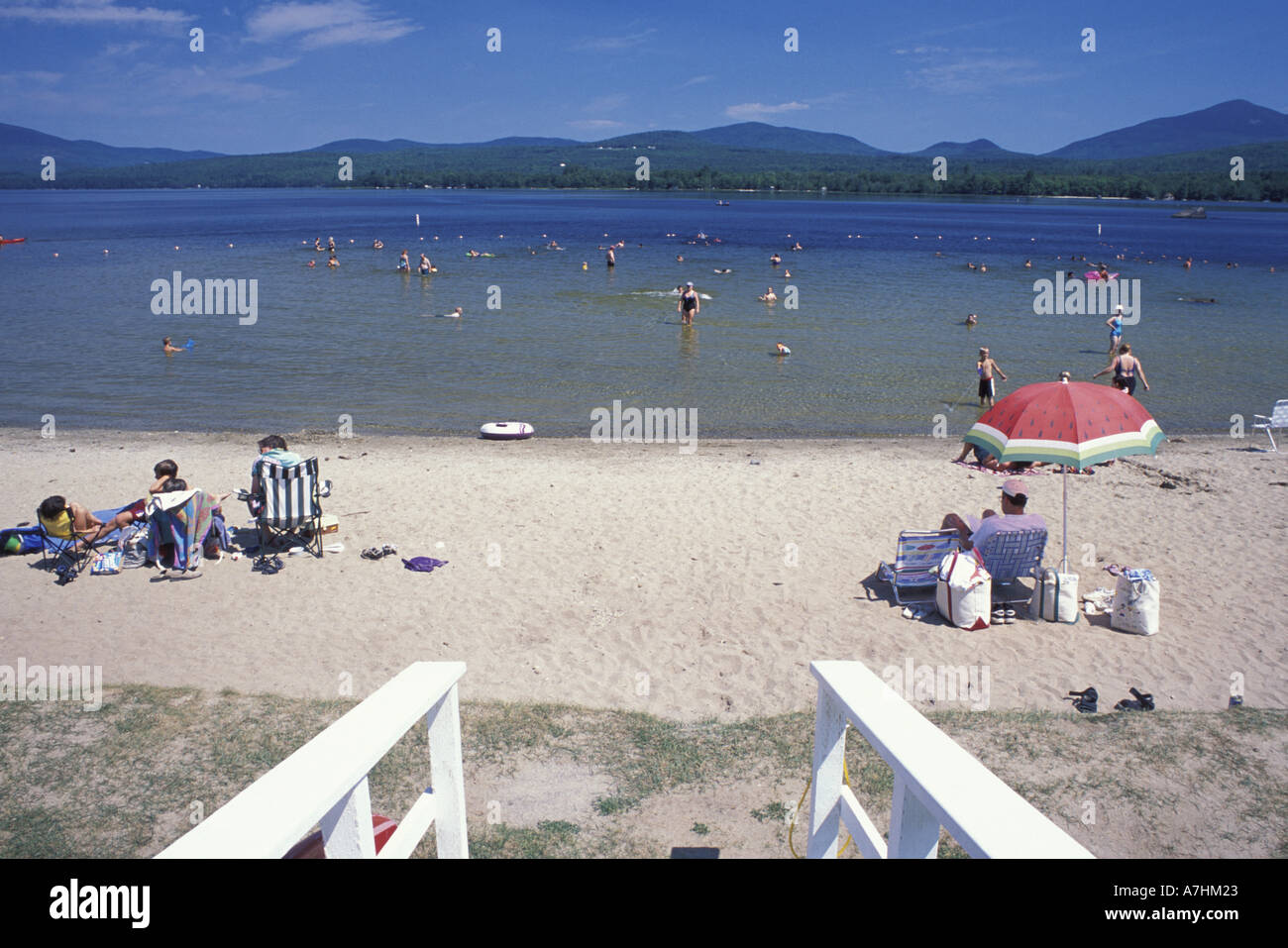 North America, US, ME, The beach on b Lake in Mt. Blue State Park