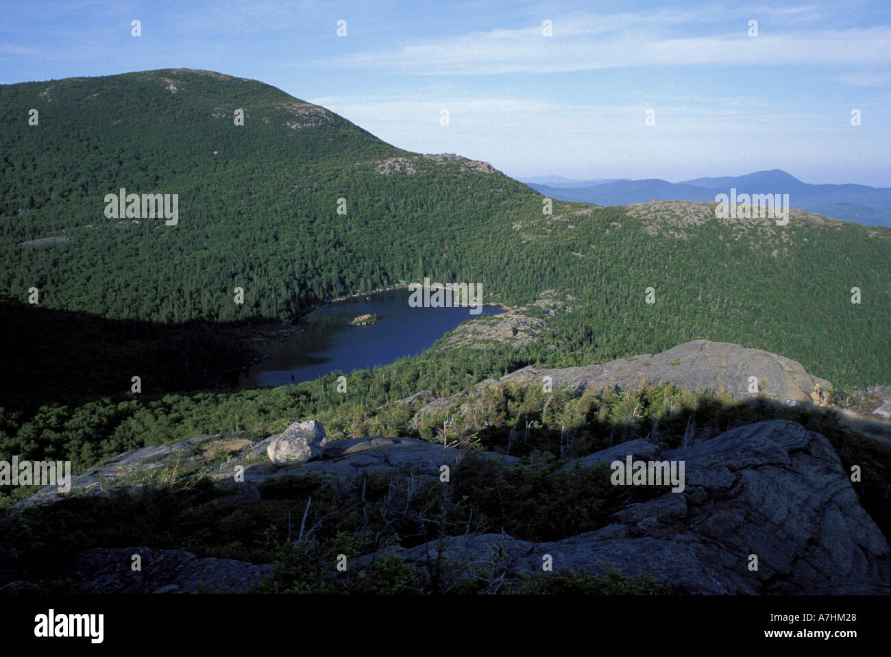 US, ME, Tumbledown Pond and Little Jackson Mountain, from peak of