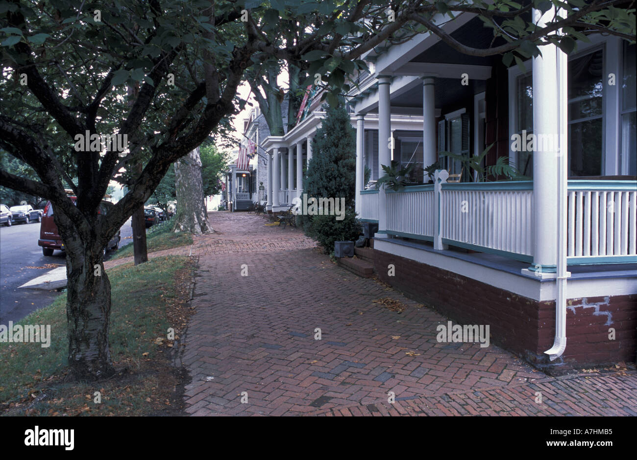 North America, US, MD, The brick sidewalks of the historic district of