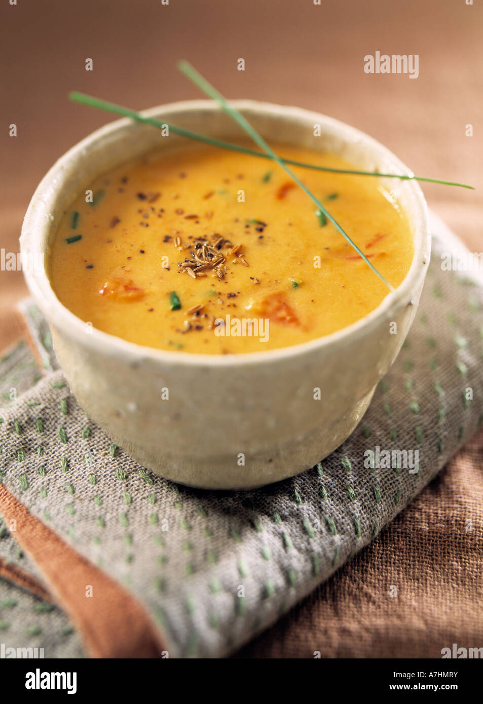 Individual bowl vegetarian red pepper ginger soup hires stock photography and images Alamy