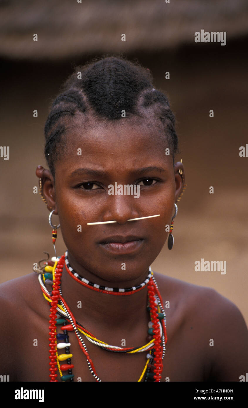 Bedik woman with porcupine coil through her nose Iwol Bedik village ...