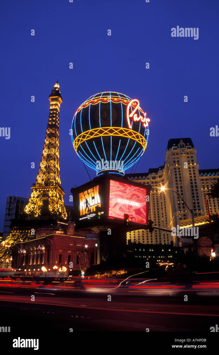 Paris Casino Balloon and Eiffel Tower neon lights Las Vegas NV Stock Photo  - Alamy