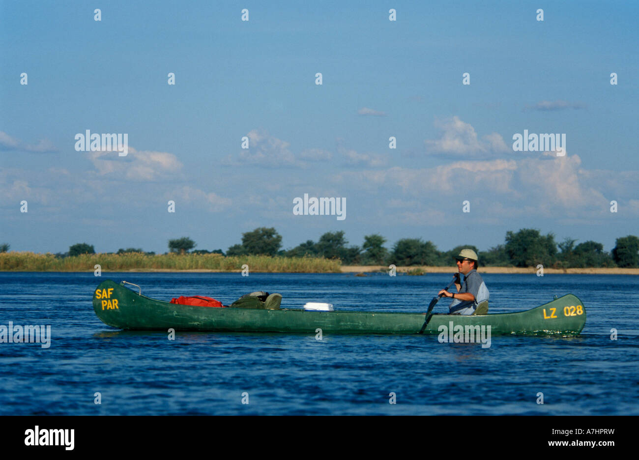 canoeing on the Zambezi river Lower Zambezi National Park Zambia Stock