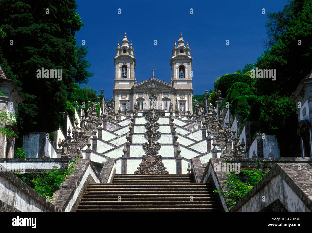 stairway, Church of Bom Jesus do Monte, Church, Bom Jesus do Monte, Roman Catholic church, Costa Verde, Braga, Braga District, Portugal, Europe Stock Photo