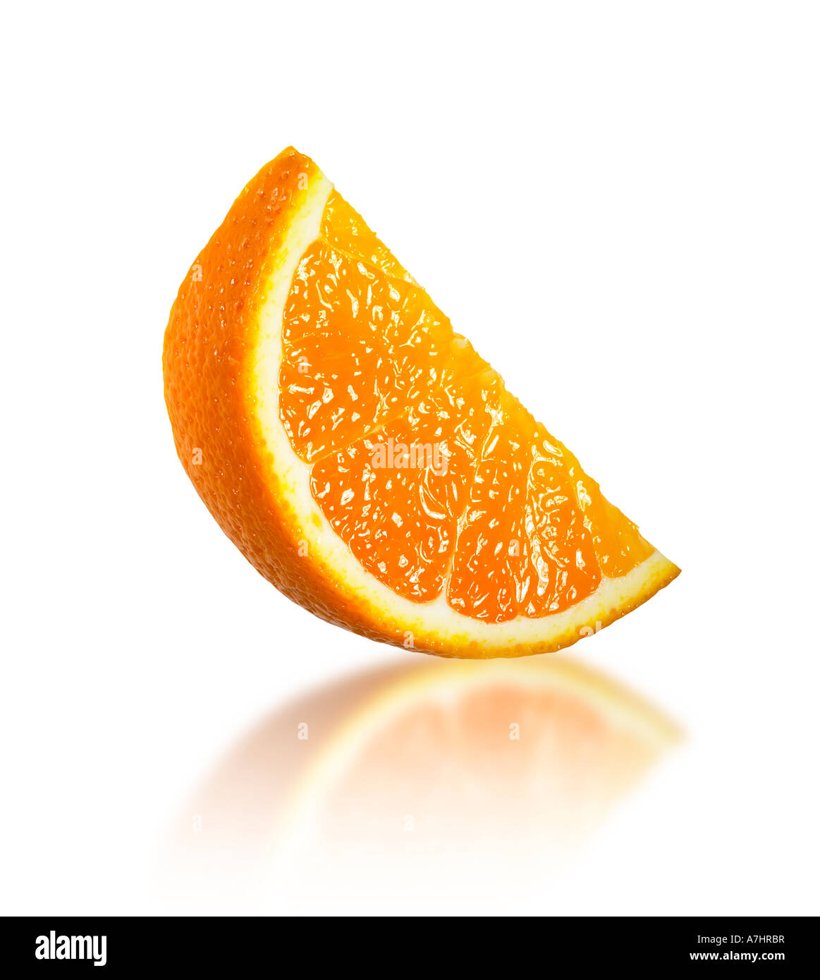 orange slice with reflection on white background. Stock Photo