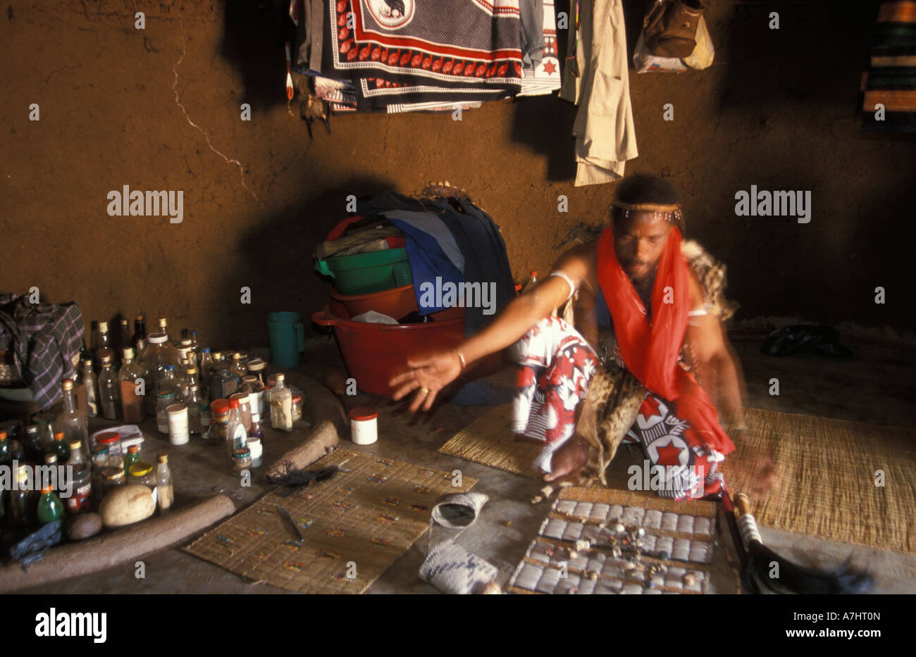 Sangoma throwing the bones Shewula Swaziland Stock Photo Alamy