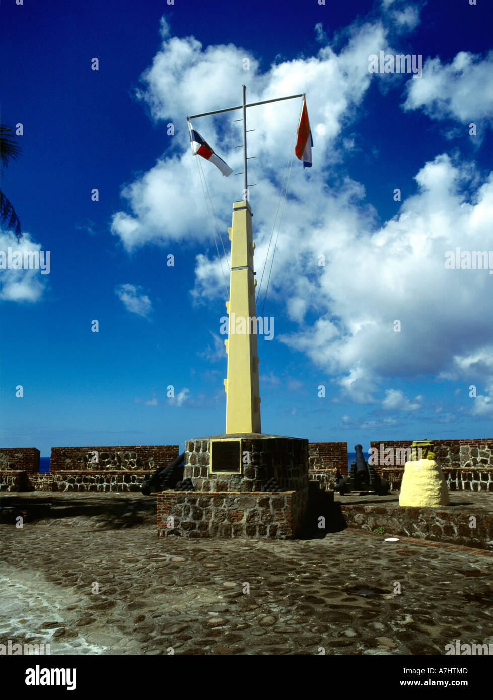 Netherlands Antilles St Eustatius Oranjestad Fort Oranje Flags Stock