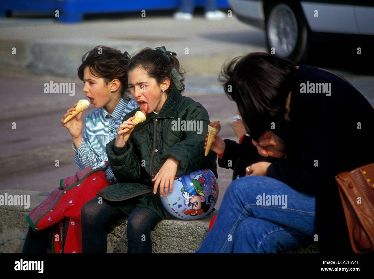 French girls, eating ice cream cone, eating ice cream cones, ice cream