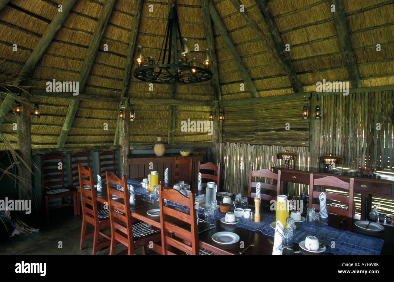 Linkwasha Camp dining room Hwange National Park Zimbabwe Stock Photo