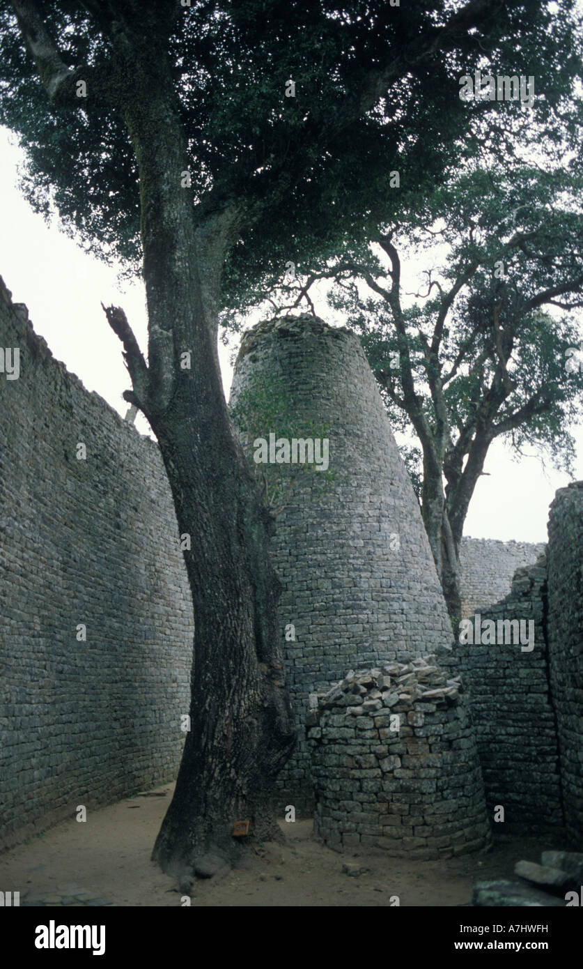 Great Zimbabwe ruins Conical tower in the Great Enclosure from the 11th century Masvingo Zimbabwe Stock Photo