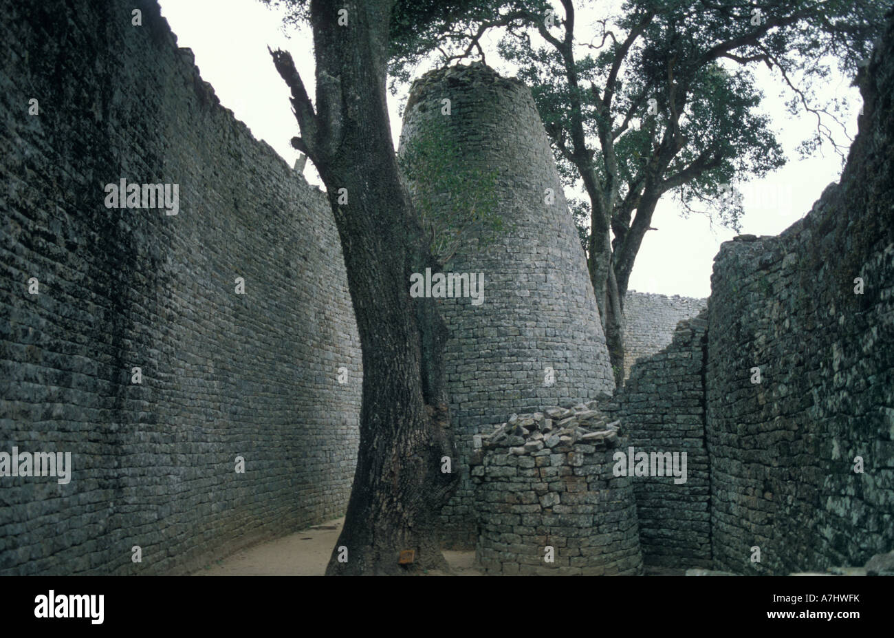 Great Zimbabwe ruins Conical tower in the Great Enclosure from the 11th century Masvingo Zimbabwe Stock Photo