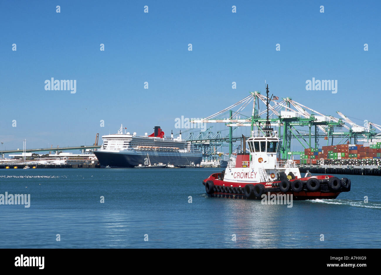 The Queen Mary 2 docked at berth 87 in San Pedro, Los Angeles