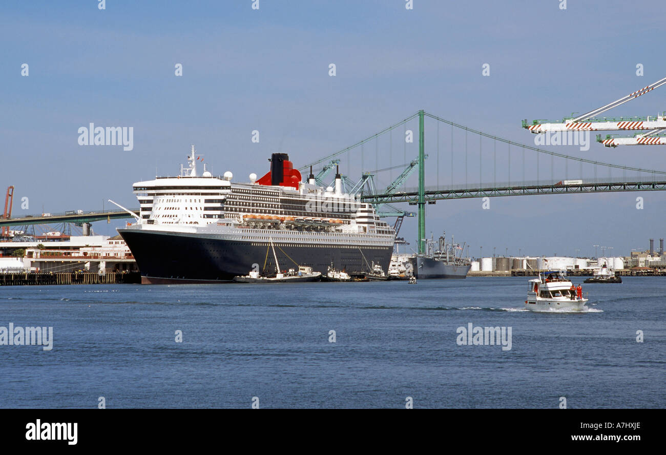 The Queen Mary 2 docked at berth 87 in San Pedro, Los Angeles, California Stock Photo
