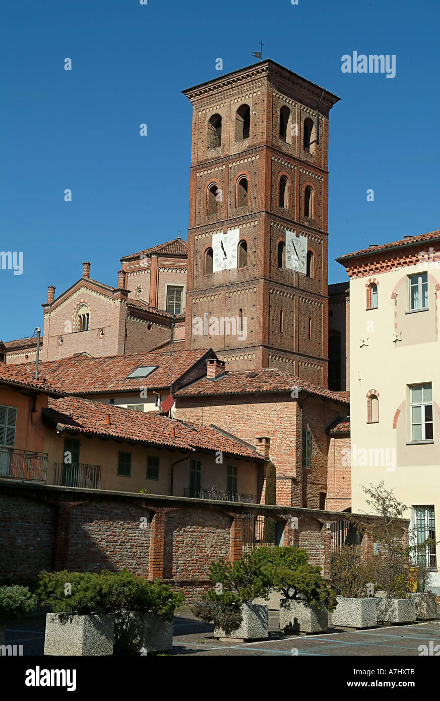 Bell tower of the Gothic cathedral Santa Maria Assunta in Asti - Piedmont - Italy Stock Photo