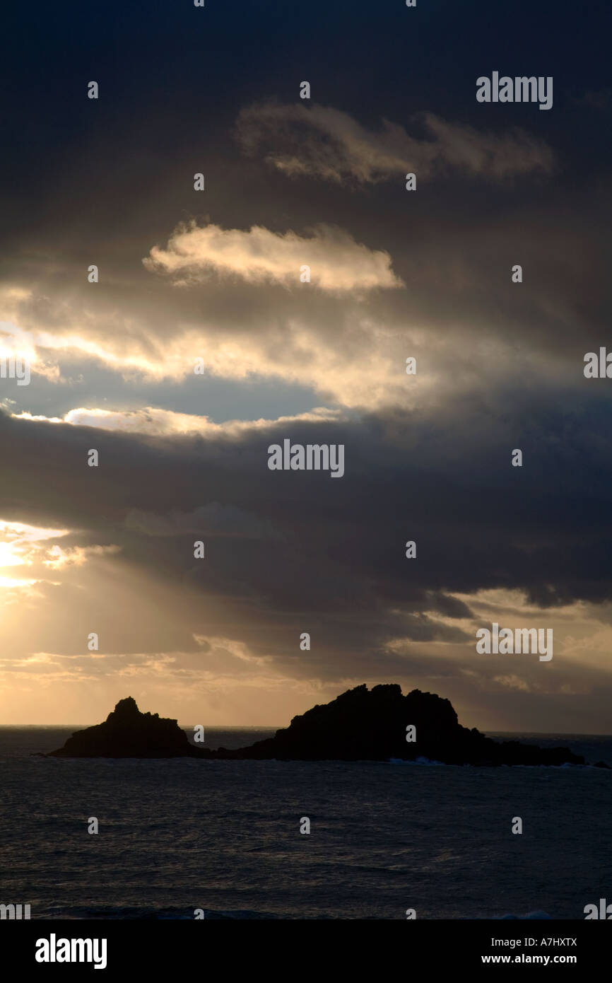 The Brisons seen from Cape Cornwall at sunset Cornwall Stock Photo