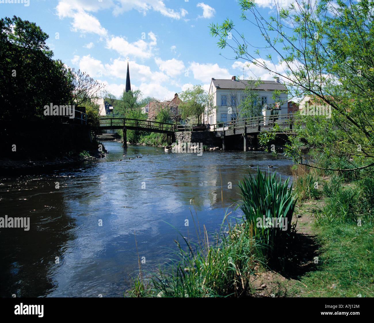 Zusammenfluss der Fluesse Beste und Trave in Bad Oldesloe, Schleswig-Holstein Stock Photo