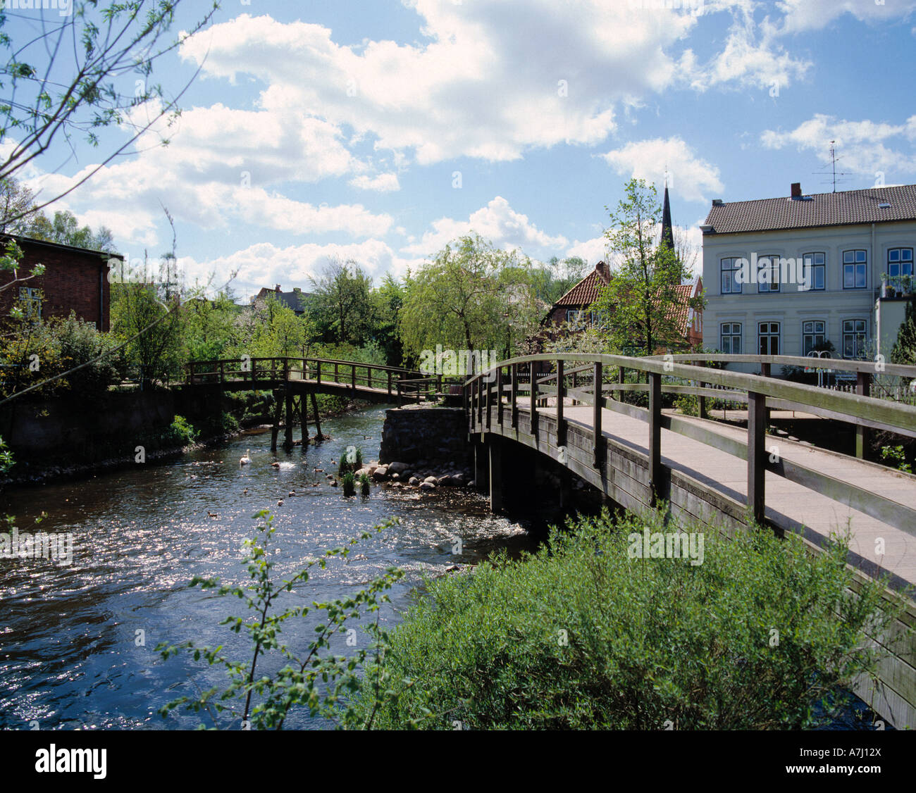 Zusammenfluss der Fluesse Beste und Trave in Bad Oldesloe, Schleswig-Holstein Stock Photo