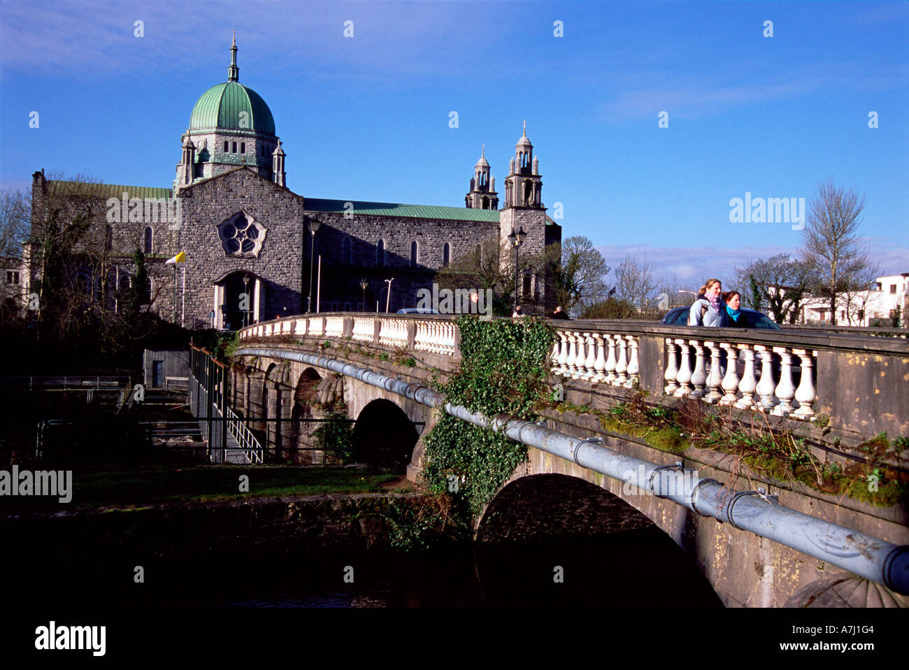 Salmon Weir Bridge, Galway, Cathedral of St. Nicholas, Ireland Stock