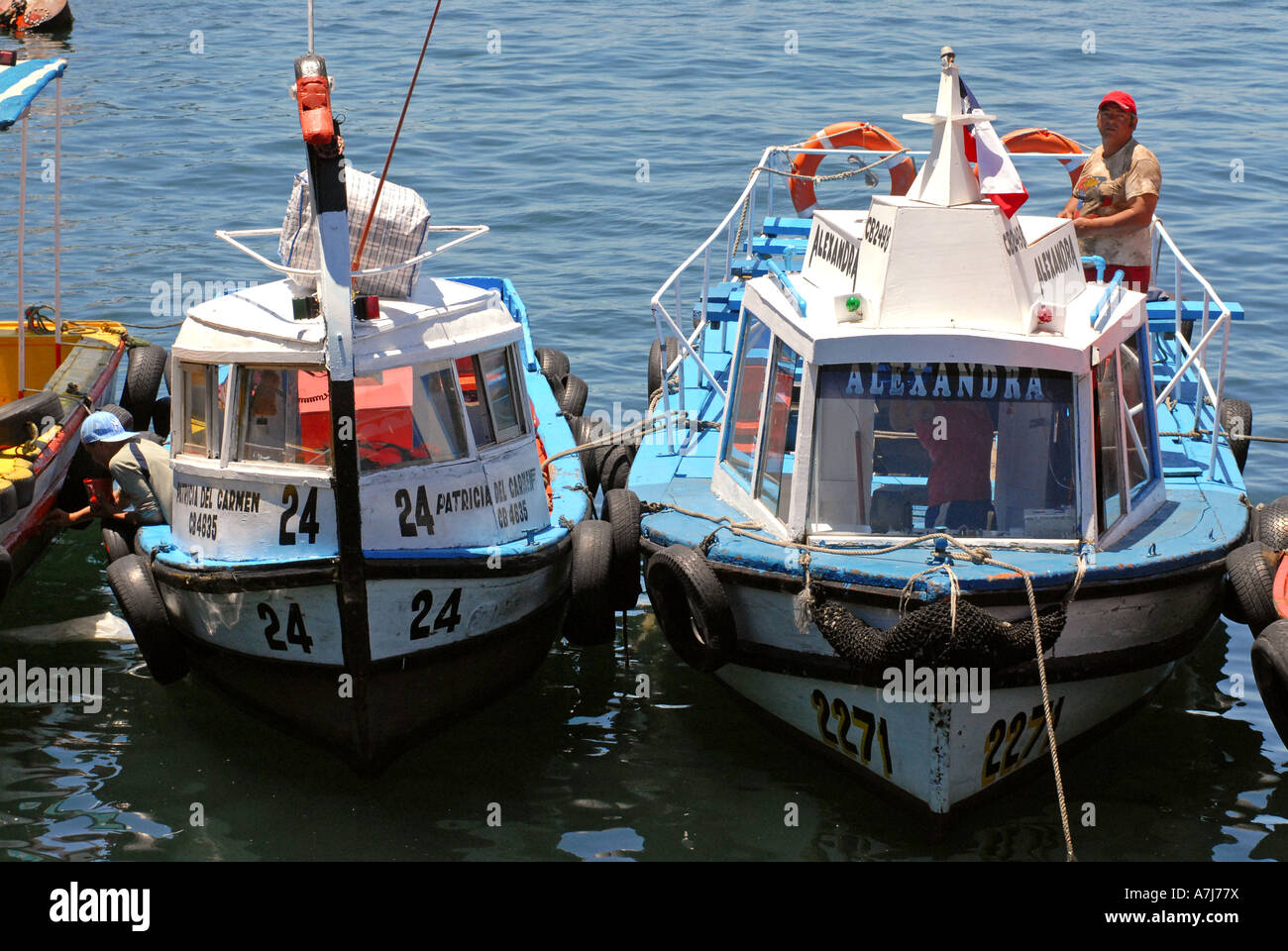 Fishing boats in the harbour of Valparaiso Chile Stock Photo