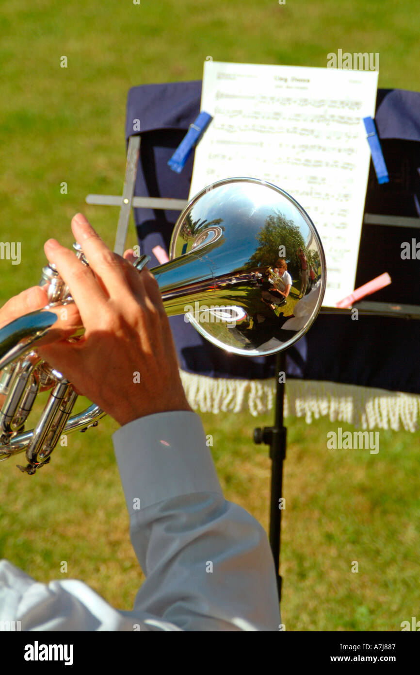 A flugelhorn player of the Highworth Siver Band at Longworth