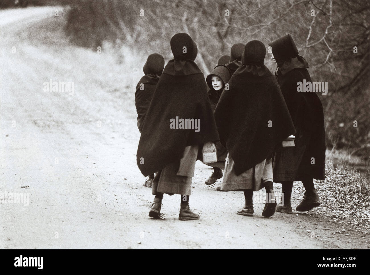 Amish schoolchildren in New York state USA Stock Photo