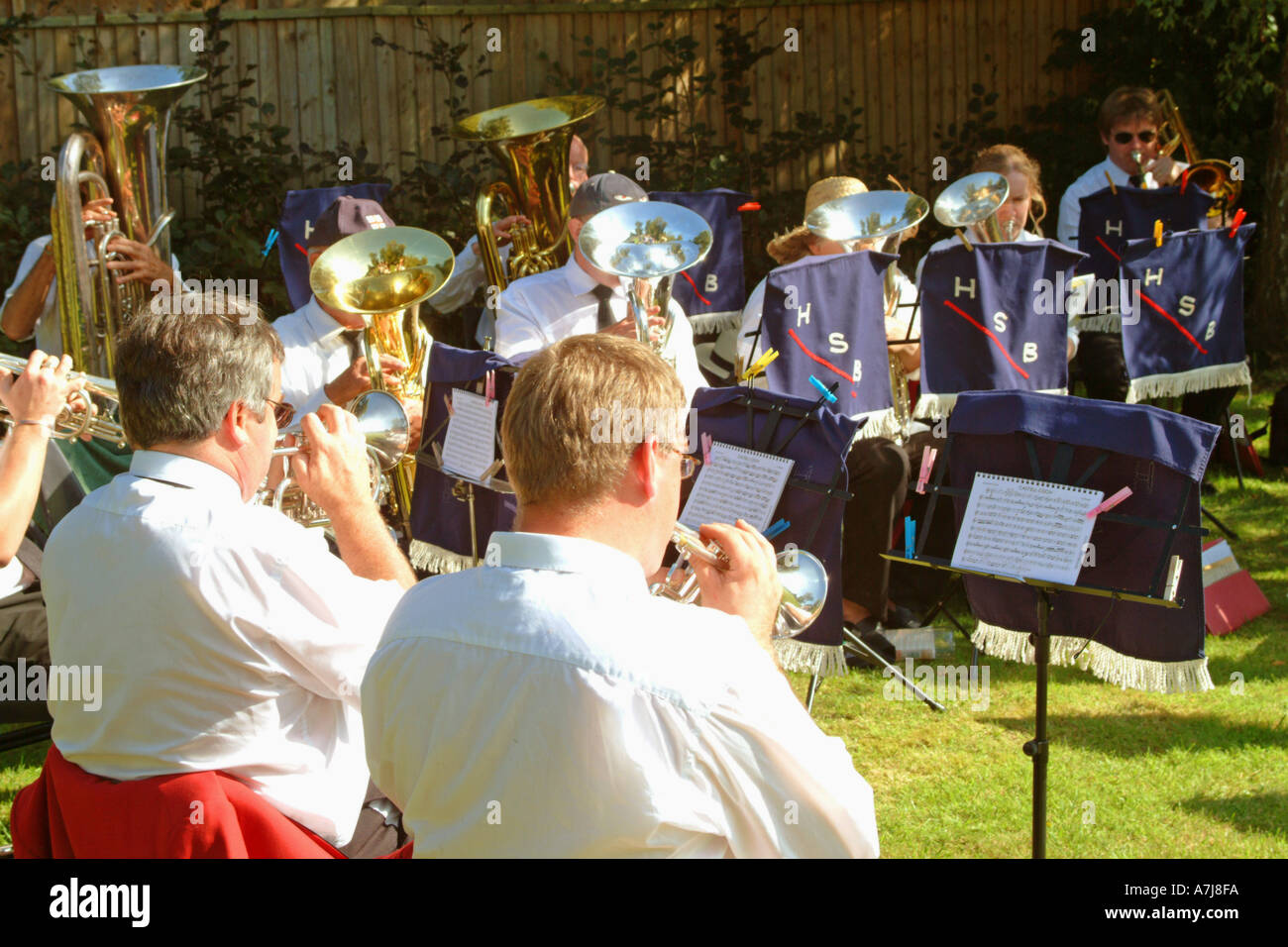 Highworth Silver Band playing at Longworth Fete 4th September 2004 Stock Photo
