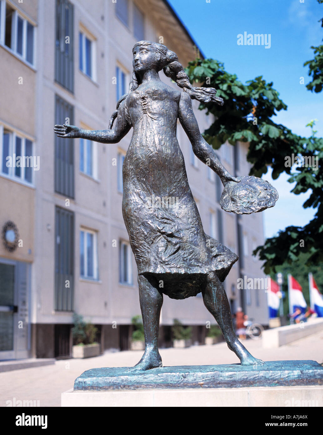 Skulptur vom Kaethchen von Heilbronn, Statue, Plastik, Dichter Heinrich von Kleist, Schriftsteller, Fleischhaus, Gerichtshaus, Heilbronn, Neckar, Bade Stock Photo