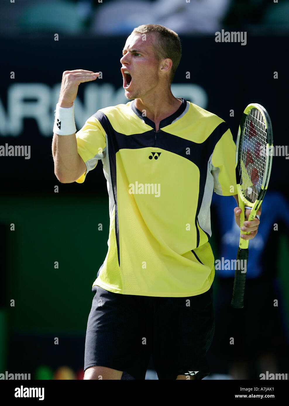 Tennis pro Lleyton Hewitt getting fired up at the Australian Open in