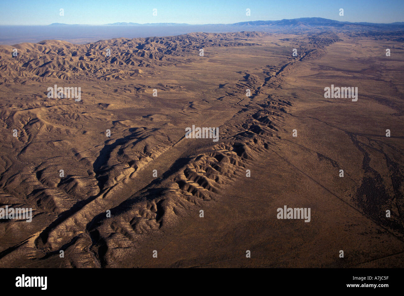 SAN ANDREAS FAULT, Aerial of fault in Carrizo Plain, Central California Stock Photo