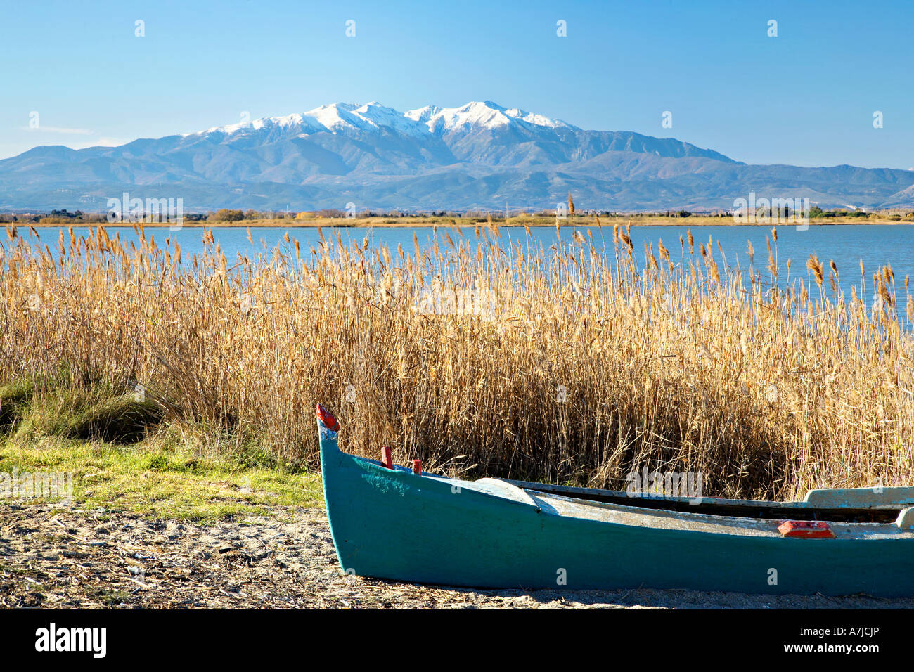 View of the  mount Canigou from the coast, Pyrenees Orientales, France. Stock Photo