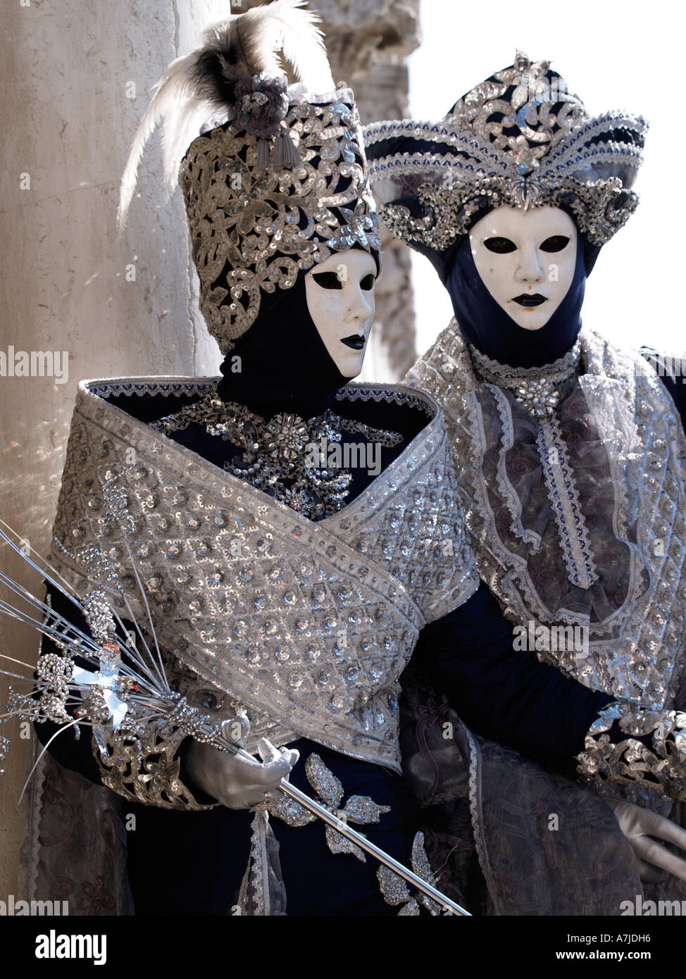 two people in silver costume Venice carnival Stock Photo - Alamy
