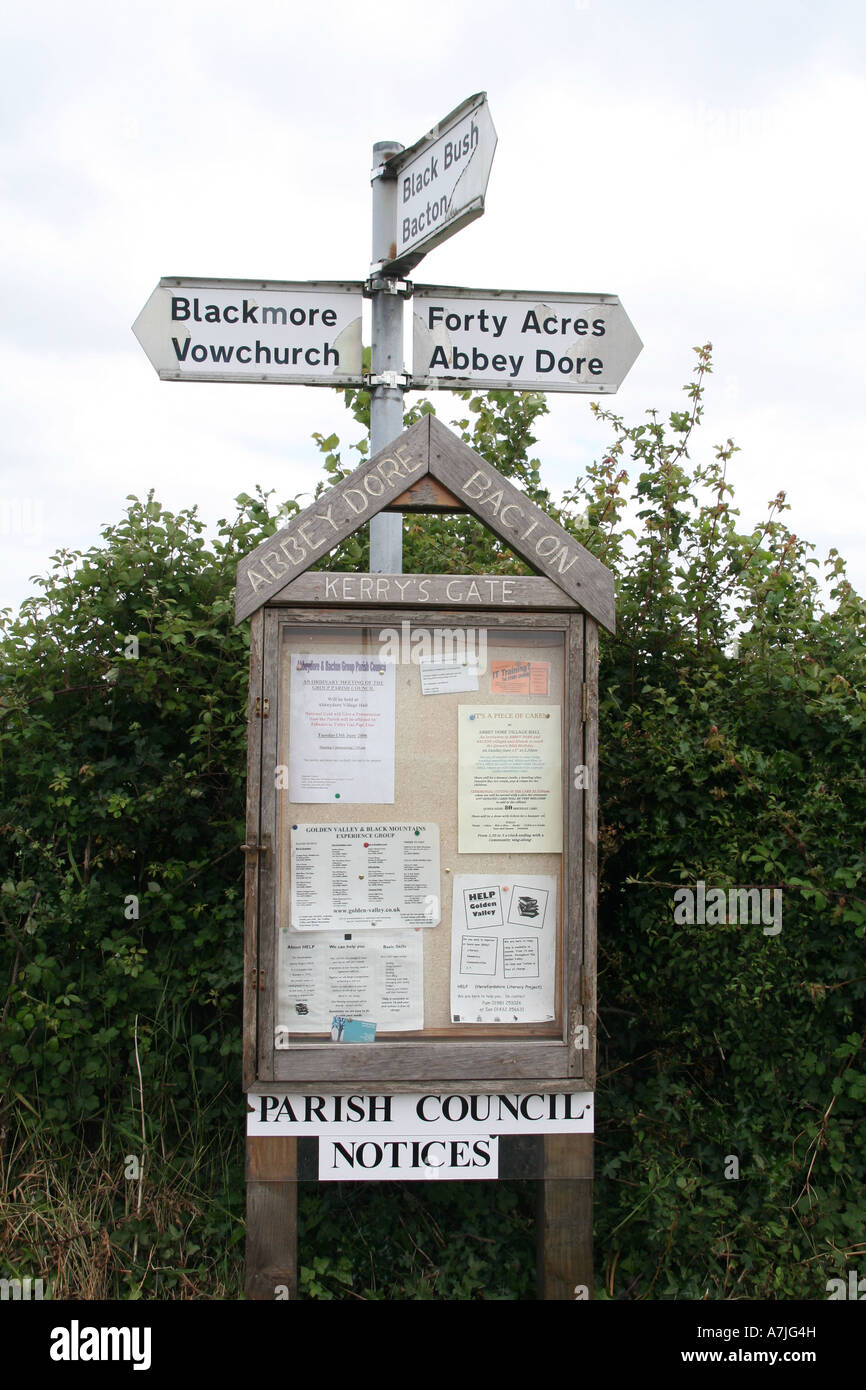 Abbey Dore and Bacton Parish Council Notice Board, Herefordshire, England Stock Photo
