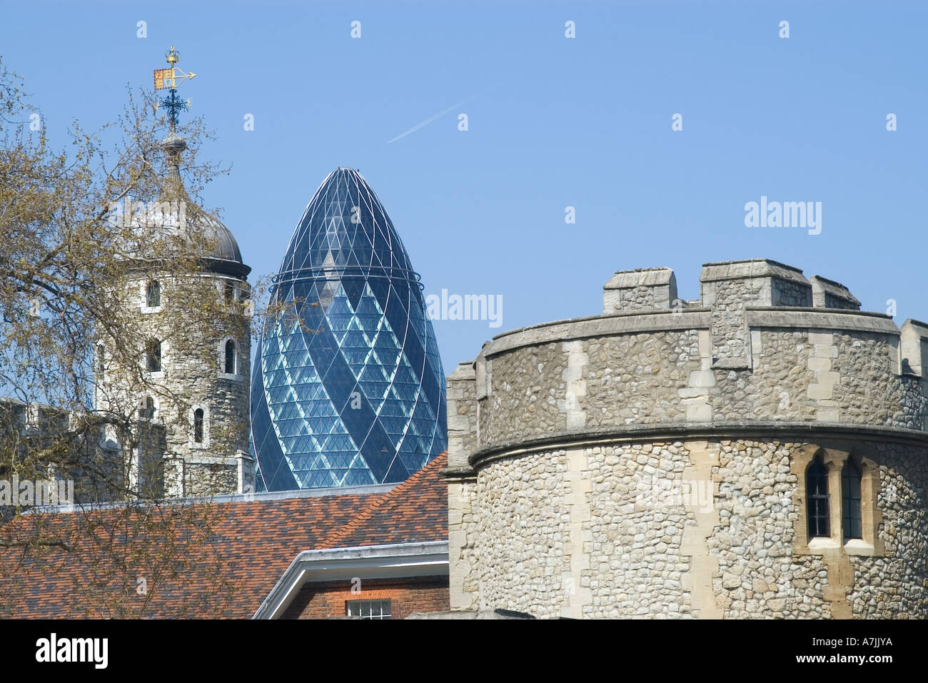 Tower of London and the Gherkin - an unreal combination Stock Photo