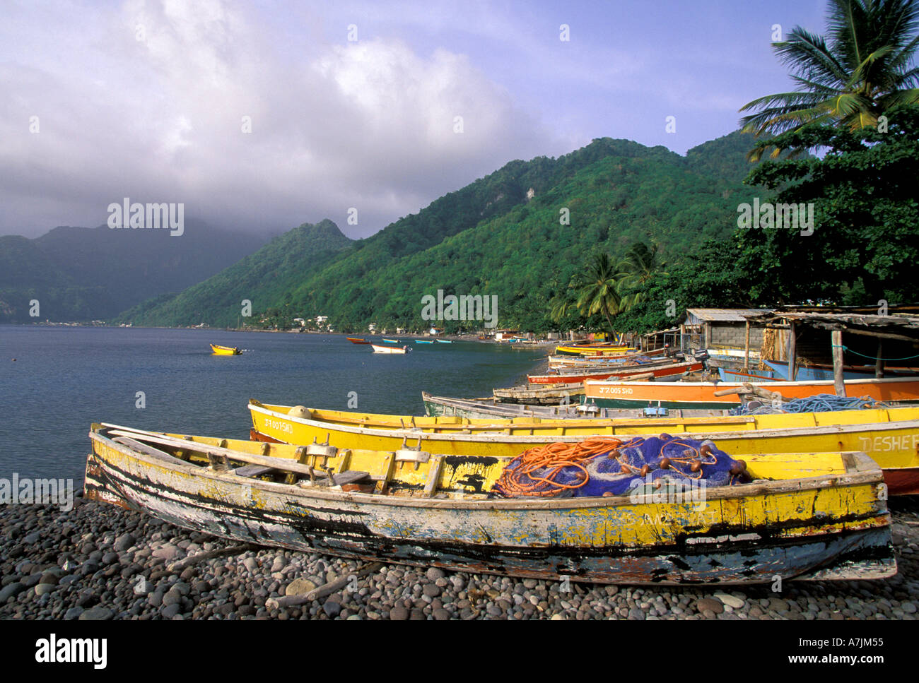 Dominica West Indies Caribbean Fishing Boats Scotts Head Stock Photo