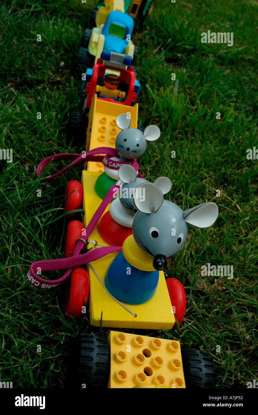 children's toy train on the grass Stock Photo Alamy