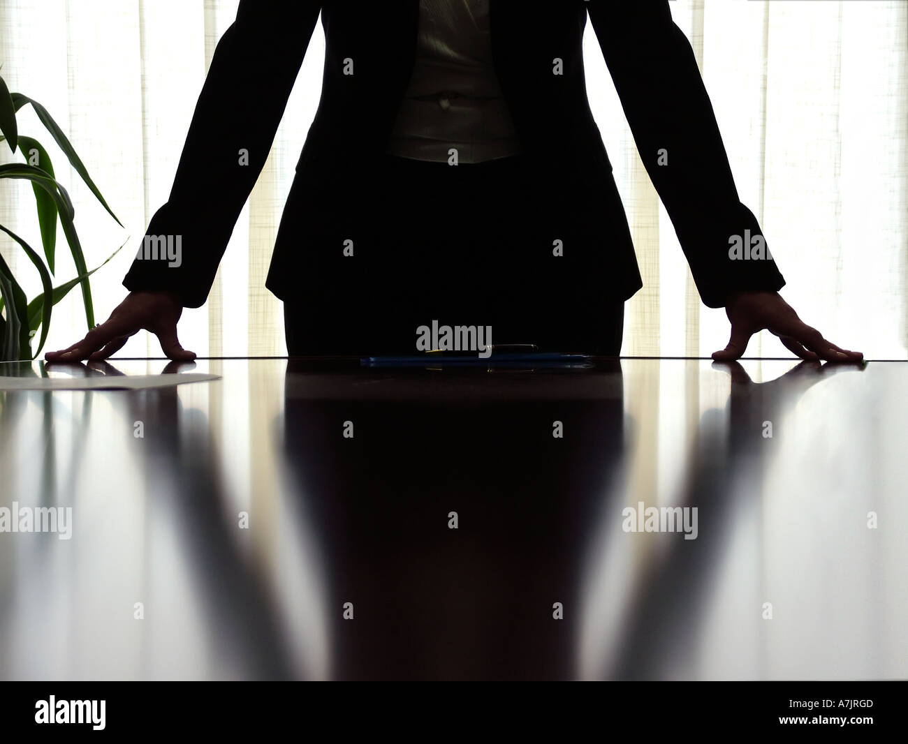 Woman manager in a business stance during a meeting Stock Photo