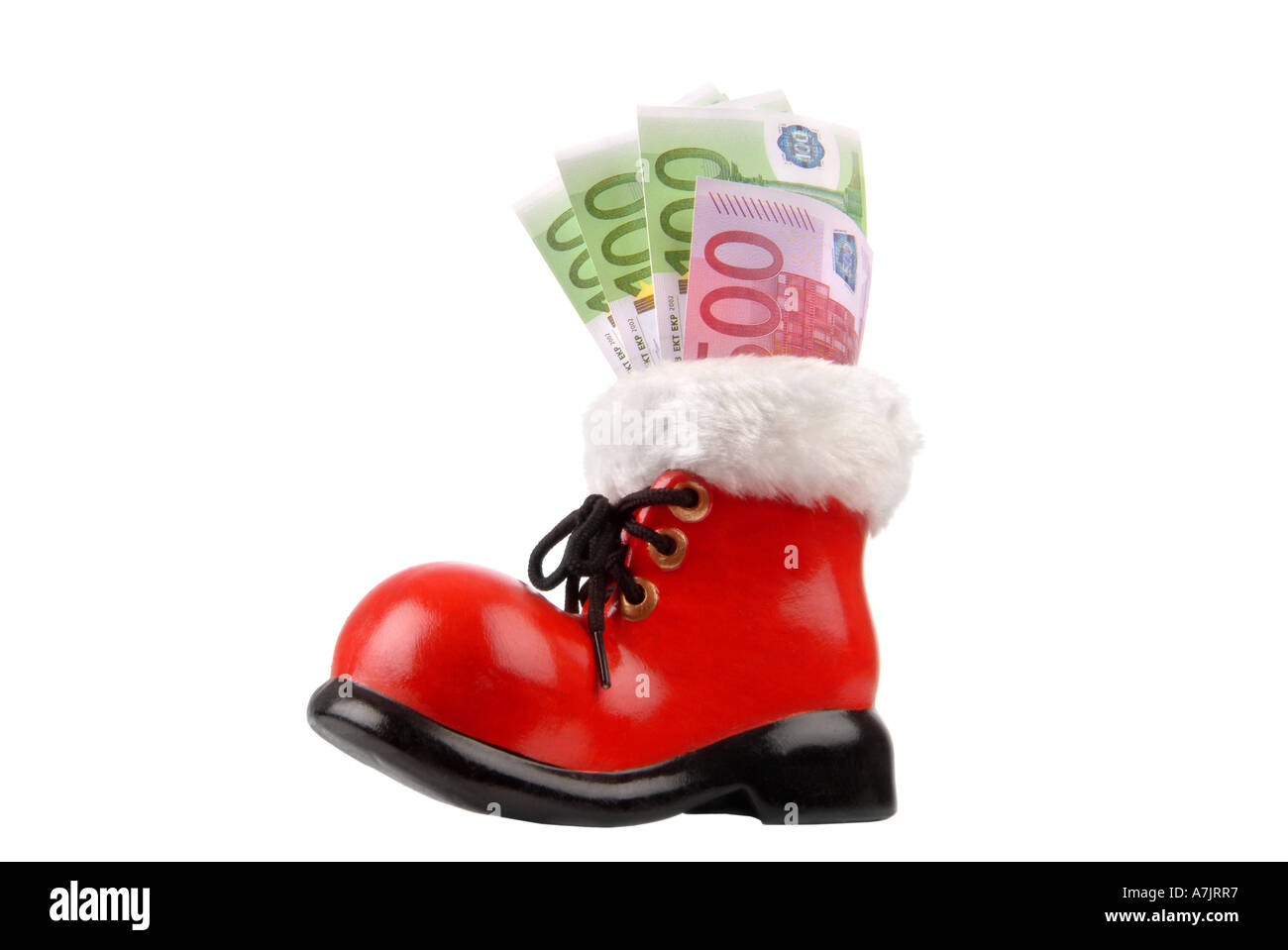 money christmas bonus Nikolausstiefel mit Geld Euros Weihnachtsgeld Stock Photo