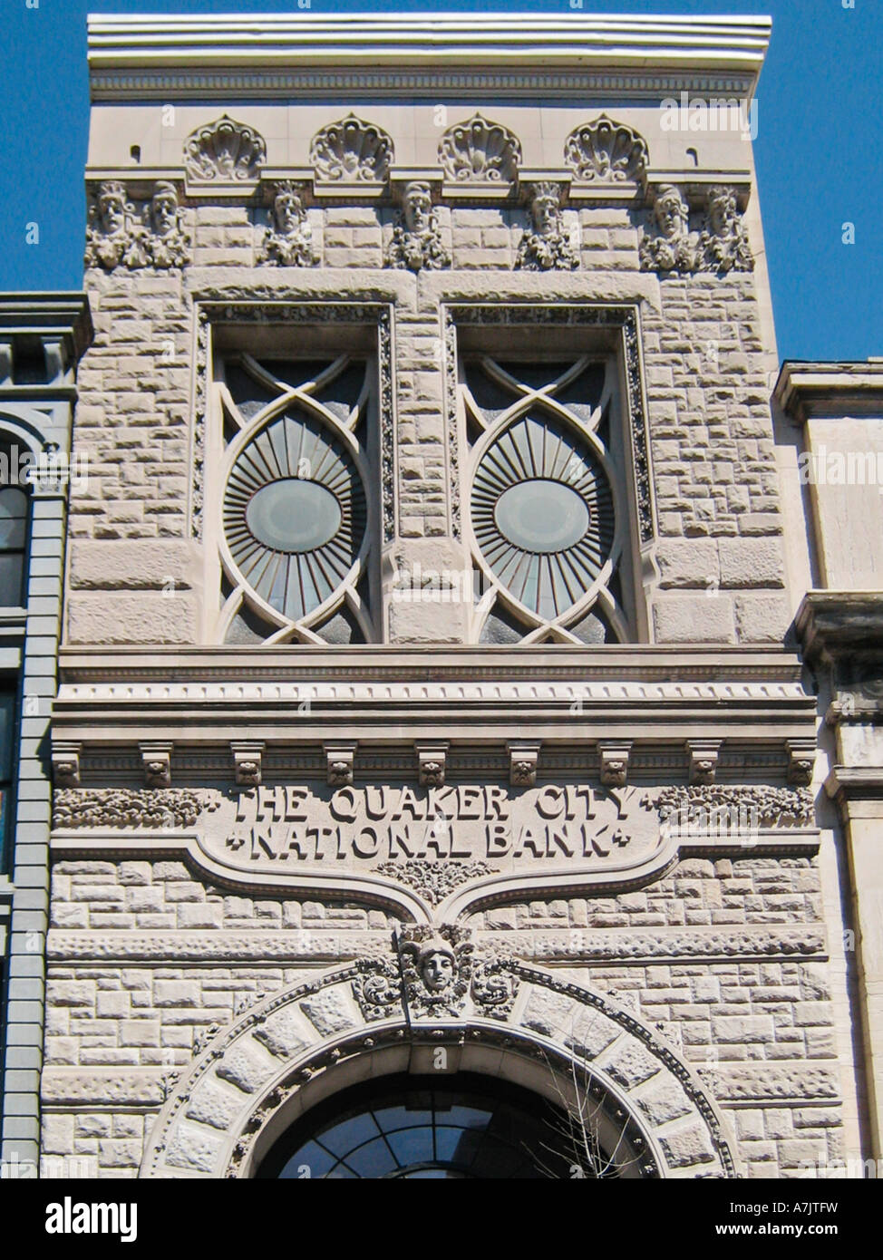 Quaker City Bank Entrance, Philadelphia PA Stock Photo