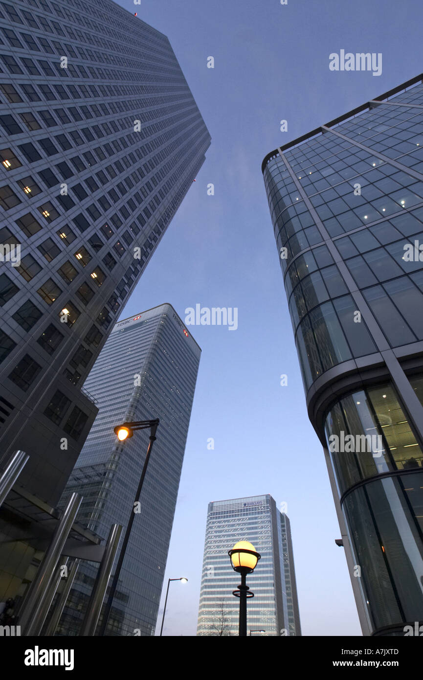 Canary Wharf office buildings at dusk in London UK Stock Photo - Alamy