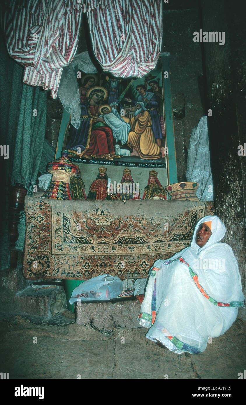 Orthodox Christian during a Church Service in Lalibela Ethiopia Stock Photo