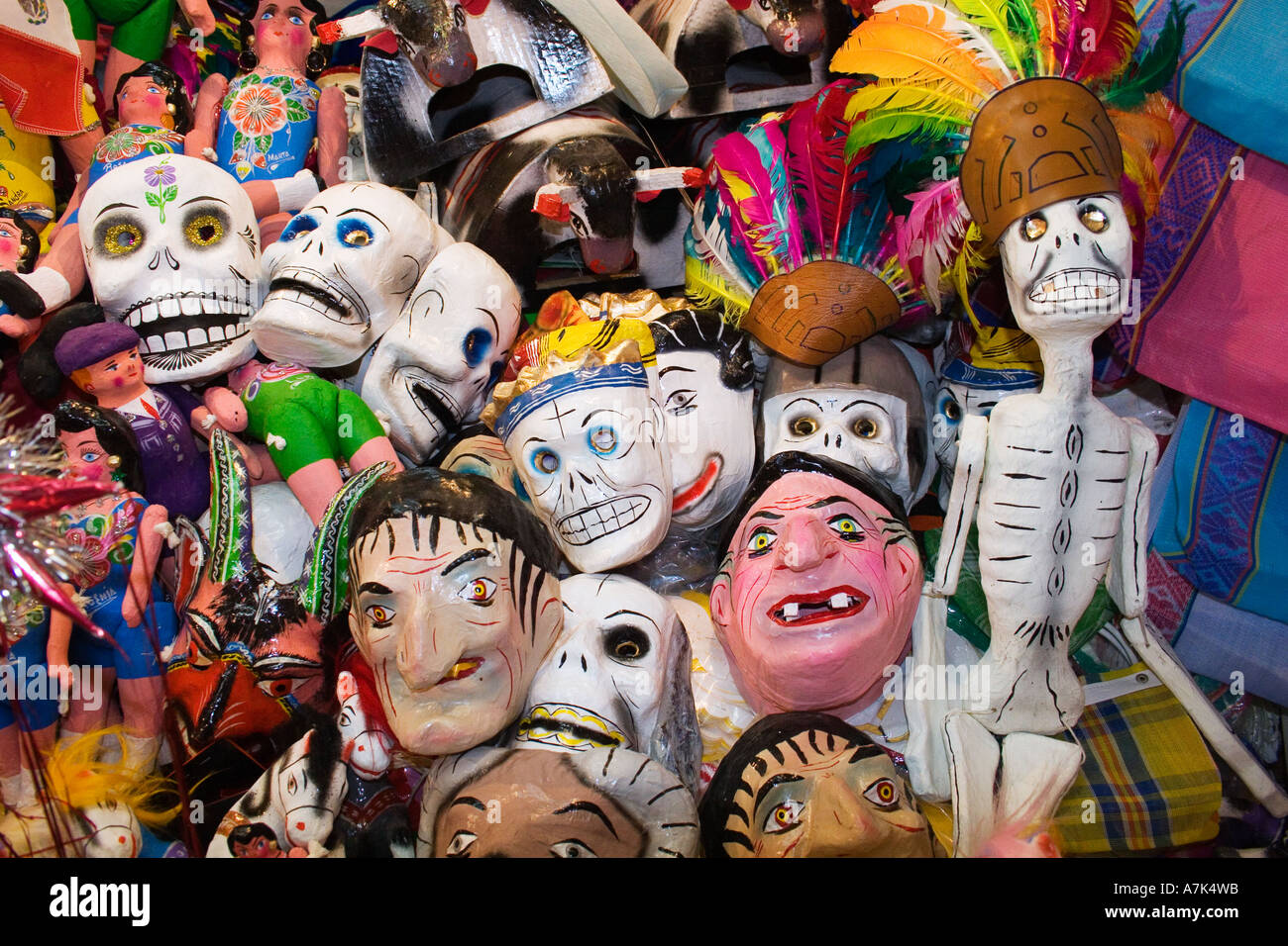 DAY OF THE DEAD items for sale in the CENTRAL COVERED MARKET GUANAJUATO MEXICO Stock Photo
