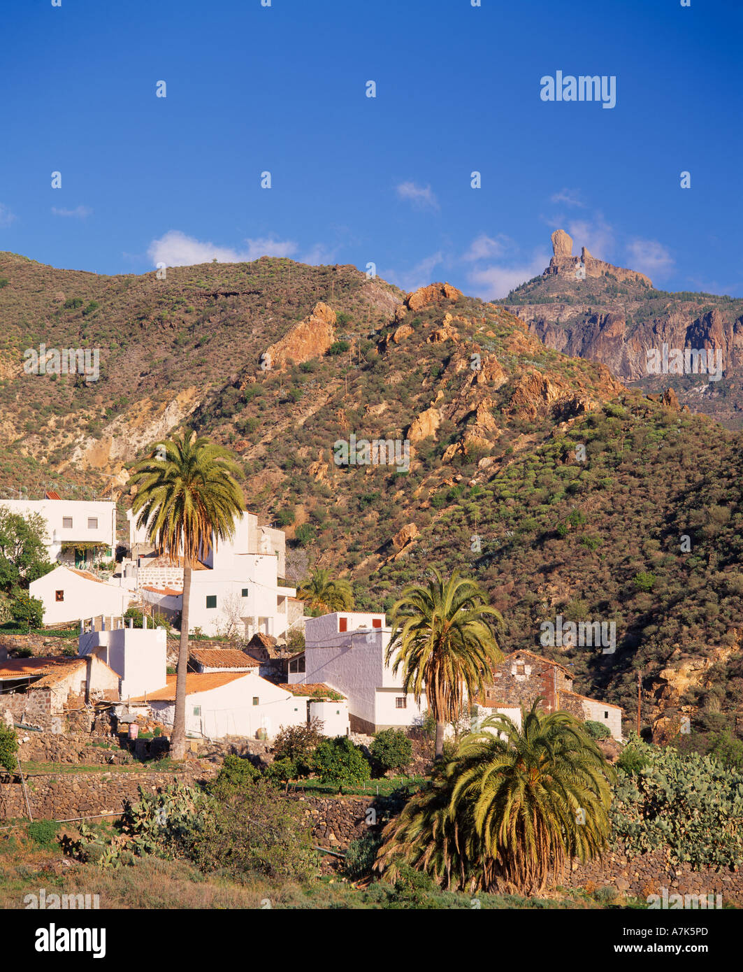 The village of El Chorrillo and Roque Nublo, Gran Canaria, Canary Islands, Spain Stock Photo
