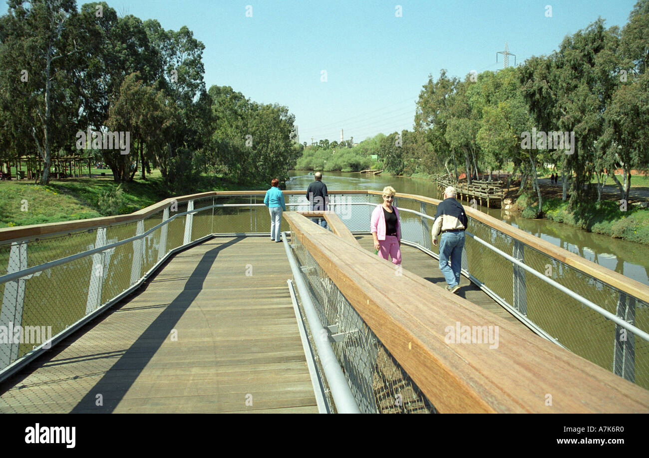 Yarkon Bridge ,river,water,green,trees,promenade,leisurely walk Stock Photo