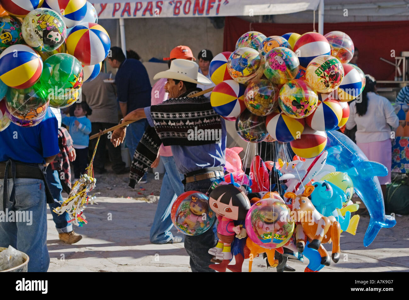 Colorful BALOONS are sold during the DEAD OF THE DEAD SAN MIGUEL DE ALLENDE MEXICO Stock Photo